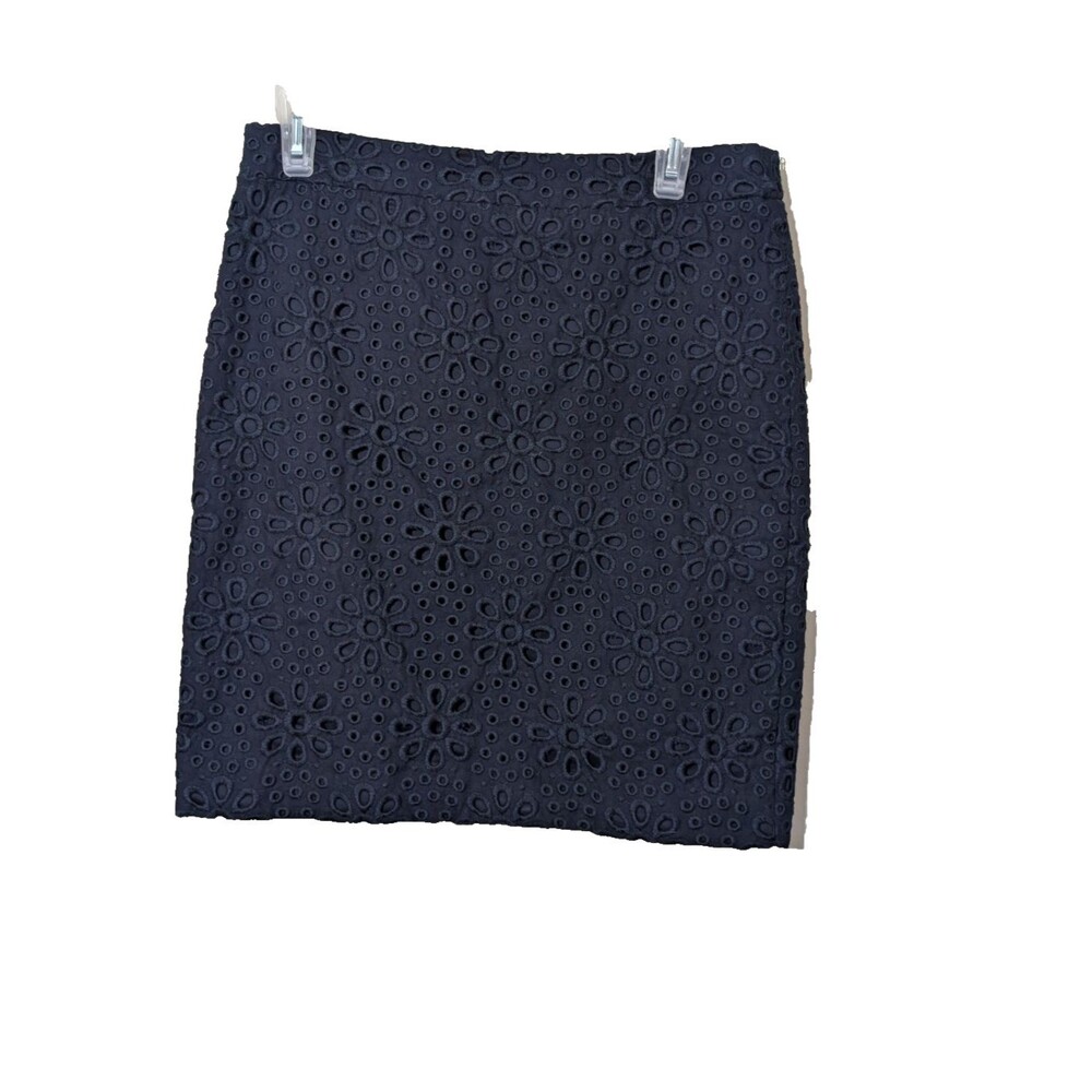 J. Crew No. 2 Pencil Skirt Navy Blue Eyelet Pinwheel Flower Classic Casual 4